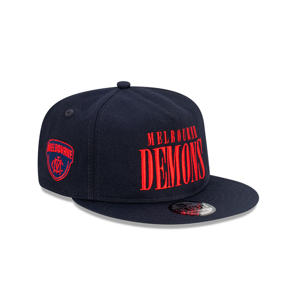 Melbourne Demons Hat - 2023 AFL Navy Tall Text The Golfer Snapback - New Era